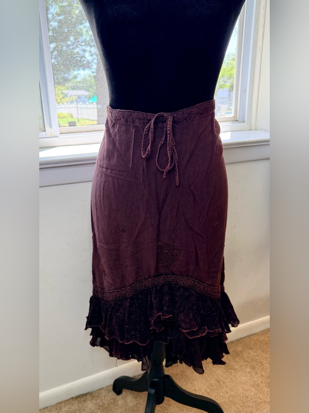 Vintage L.S.I 90’s brown tiered ruffle elastic waist high low fairy core grunge - Picture 2 of 10